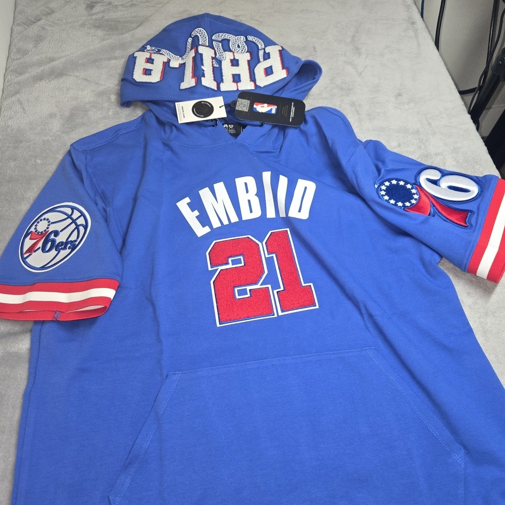 Pro Standard Philadelphia 76ers Joel Embiid 2Xl Hoodie Blue Chenille Patch READ